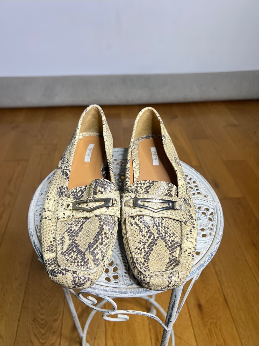 Geox Yellow Snake-Print Loafers with Silver Bit